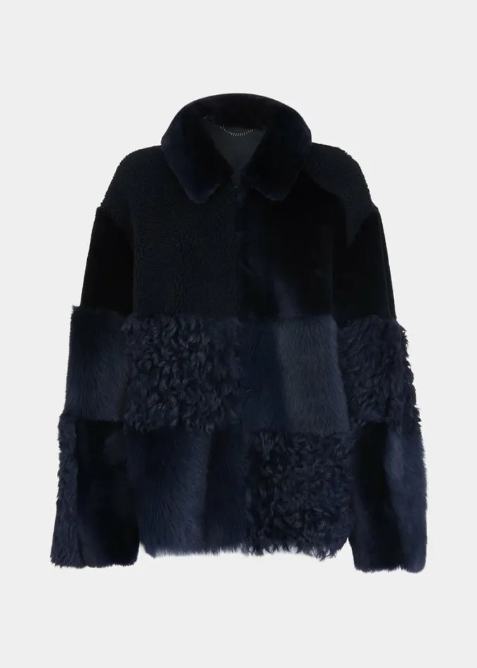 Whistles Hema Shearling Coat Navymulti Women Coats and Jackets