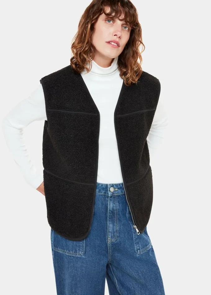 Whistles Josie Fleece Gilet Black Women Coats and Jackets