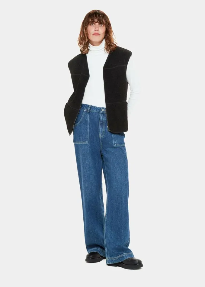 Whistles Josie Fleece Gilet Black Women Coats and Jackets