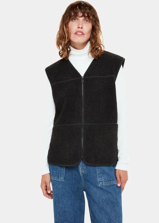 Whistles Josie Fleece Gilet Black Women Coats and Jackets