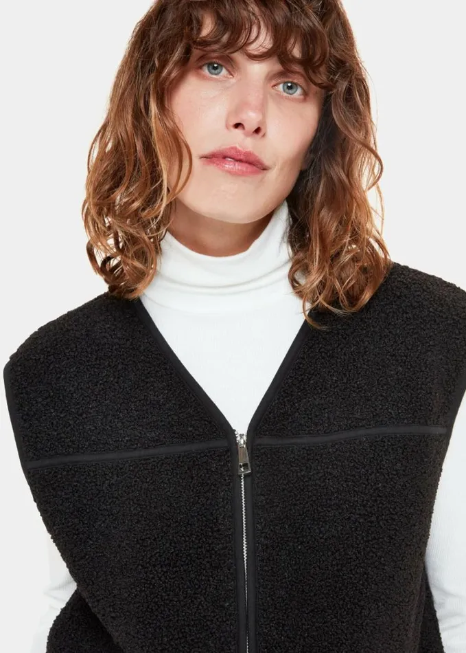 Whistles Josie Fleece Gilet Black Women Coats and Jackets