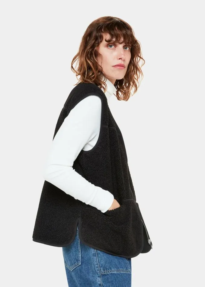 Whistles Josie Fleece Gilet Black Women Coats and Jackets