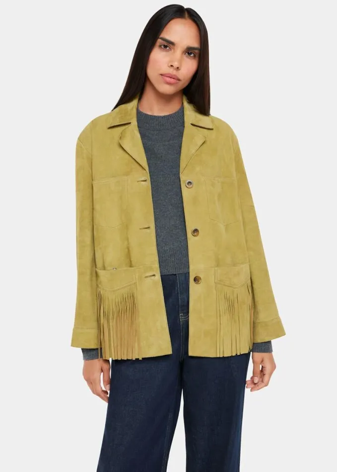 Whistles Lani Tassel Suede Jacket Neutral Women Coats and Jackets