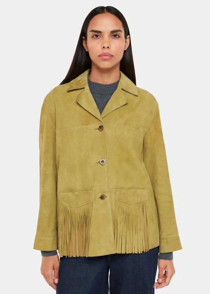 Whistles Lani Tassel Suede Jacket Neutral Women Coats and Jackets