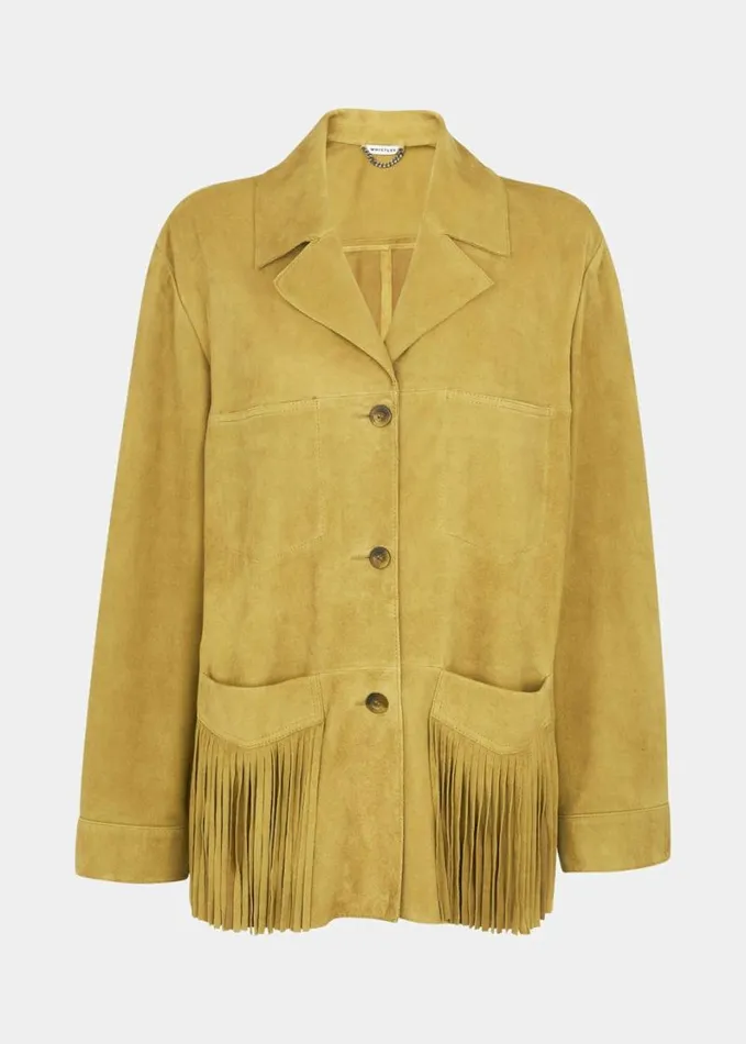 Whistles Lani Tassel Suede Jacket Neutral Women Coats and Jackets
