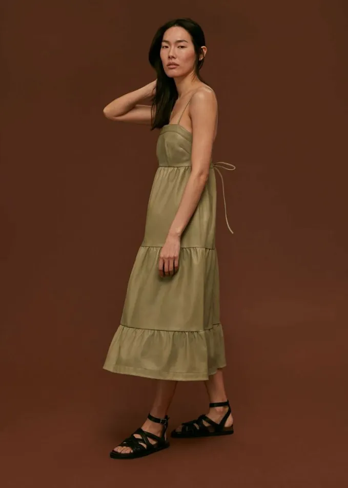 Whistles Leather Dress Pale Green Women Dresses
