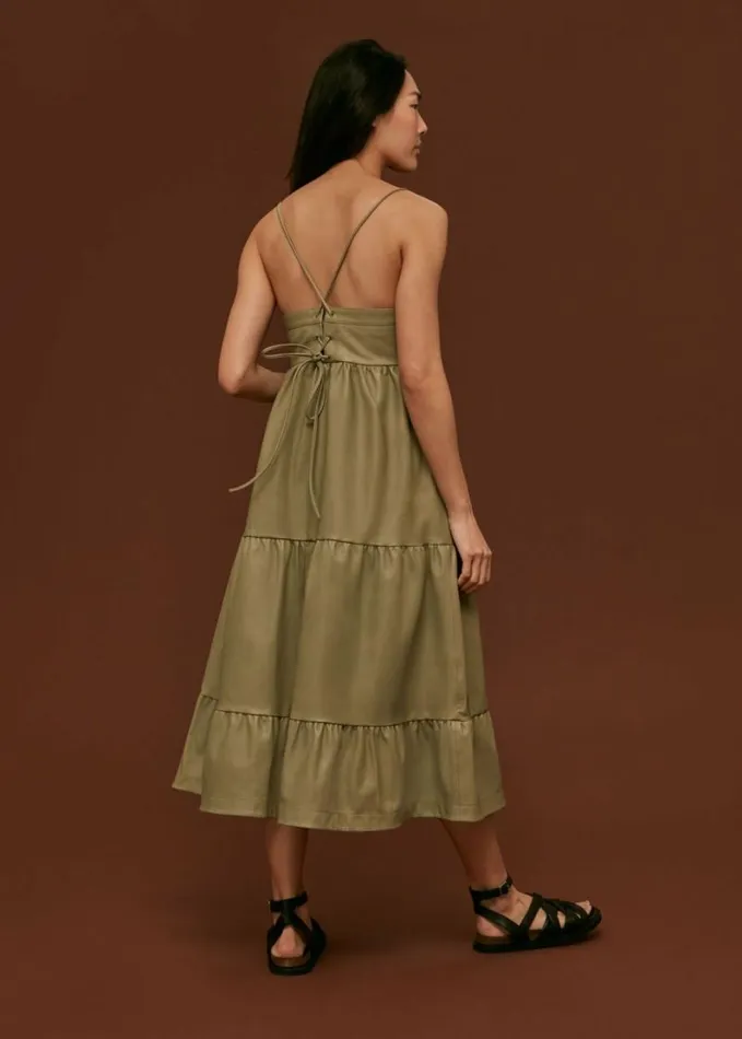 Whistles Leather Dress Pale Green Women Dresses