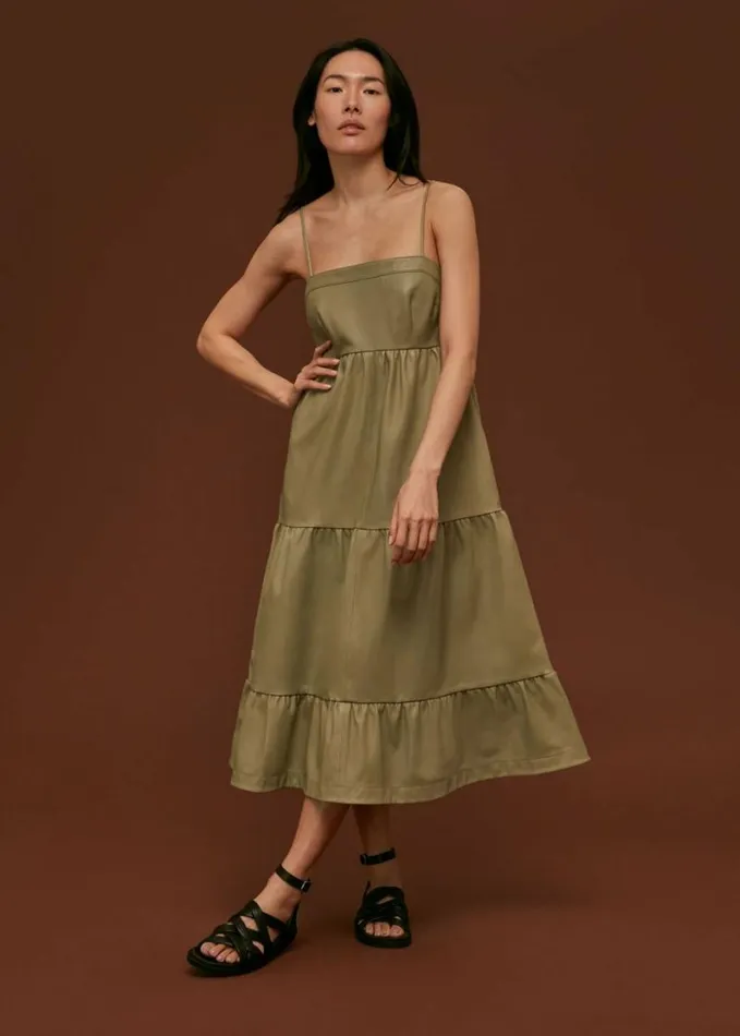 Whistles Leather Dress Pale Green Women Dresses