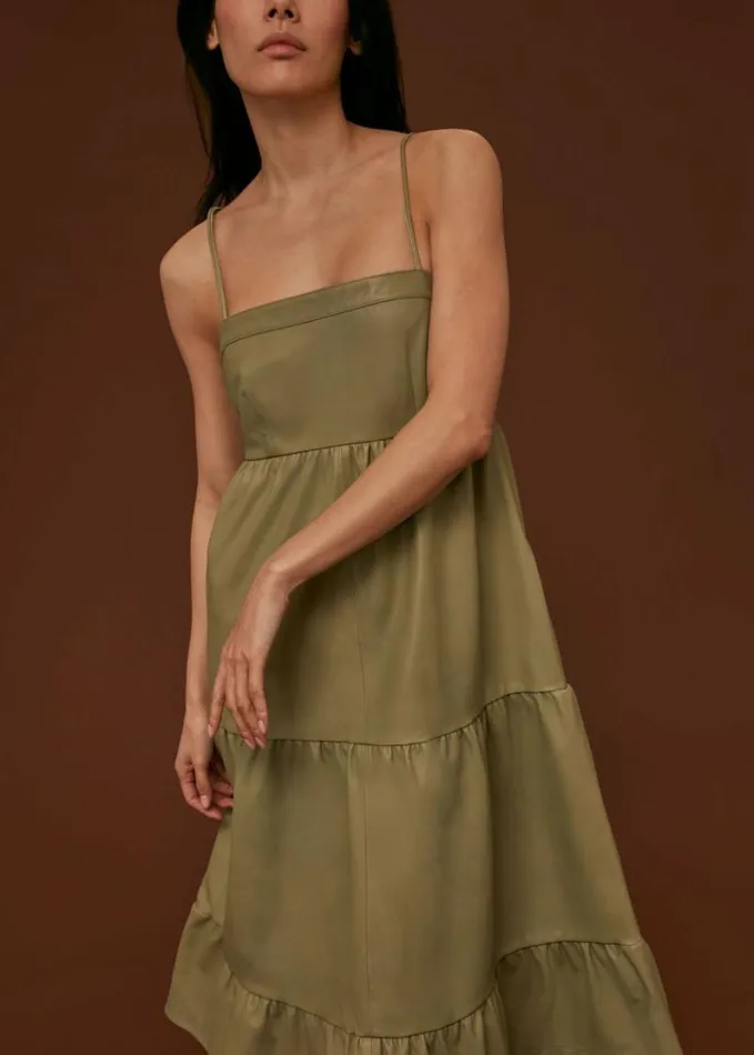 Whistles Leather Dress Pale Green Women Dresses