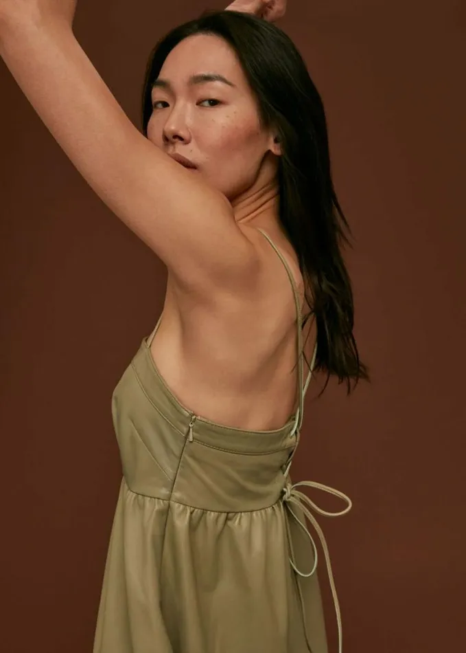 Whistles Leather Dress Pale Green Women Dresses