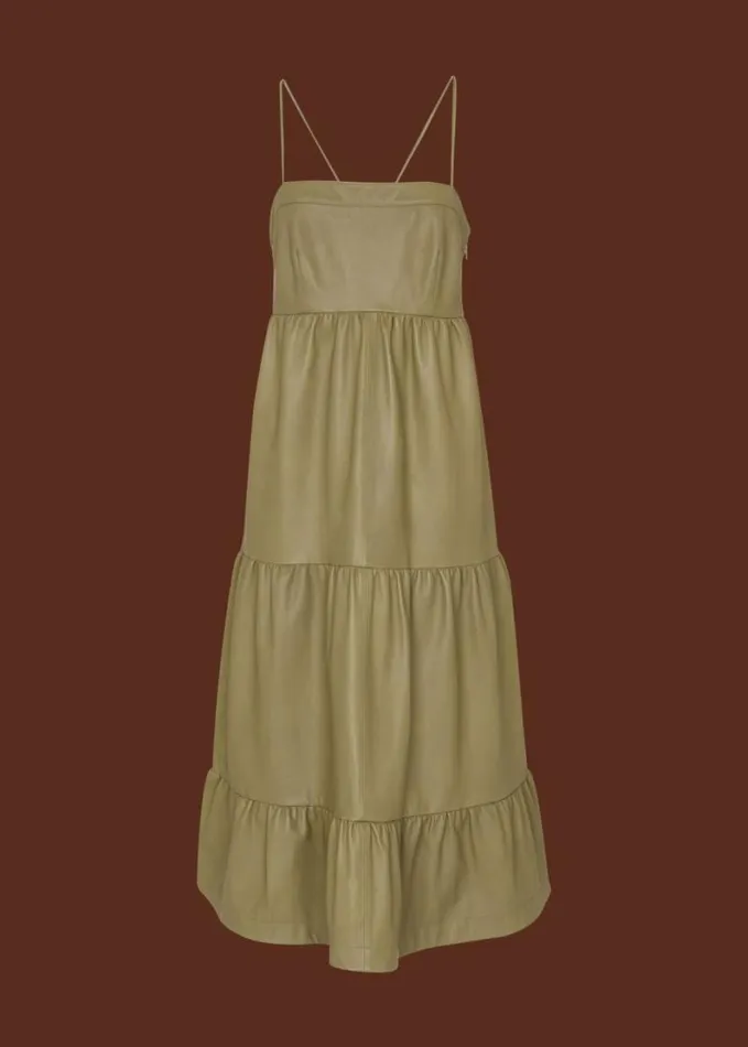 Whistles Leather Dress Pale Green Women Dresses
