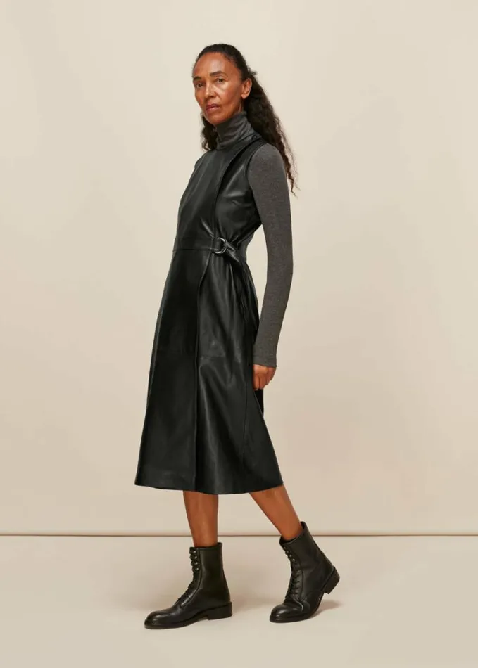 Whistles Leather Shift Dress Black Women Dresses