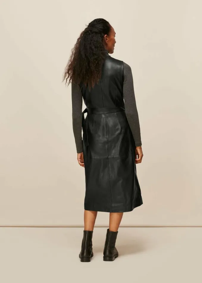 Whistles Leather Shift Dress Black Women Dresses