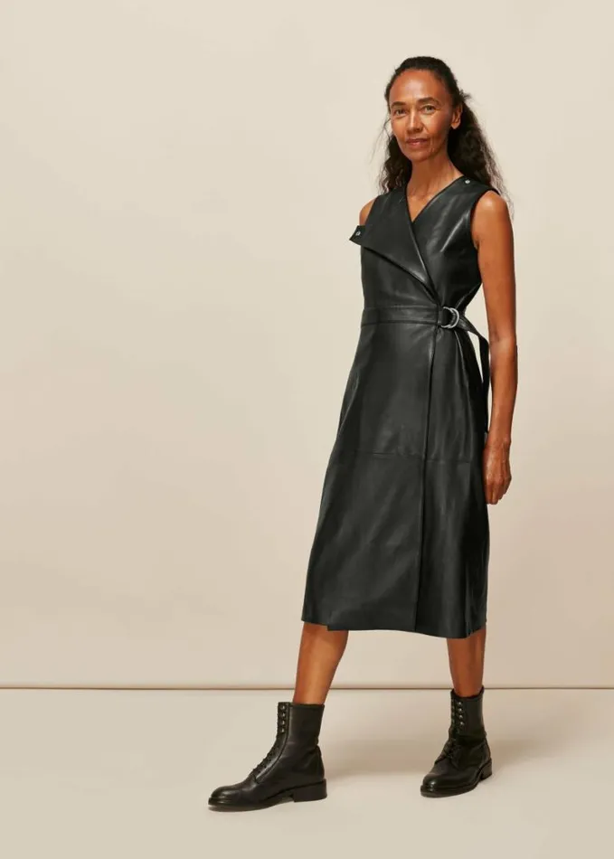 Whistles Leather Shift Dress Black Women Dresses