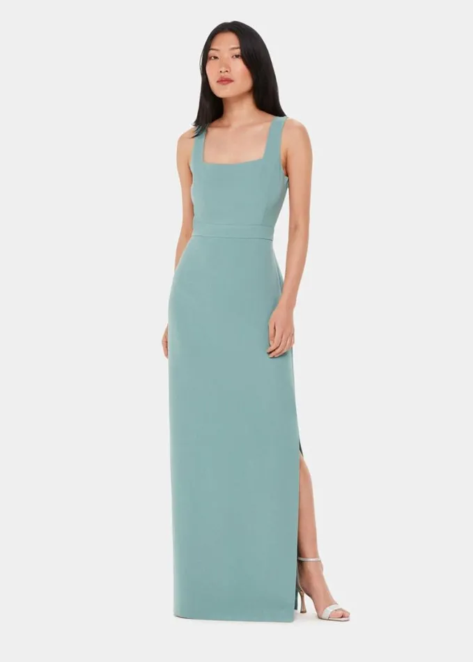 Whistles Mila Square Neck Maxi Dress Sage Green Women Dresses