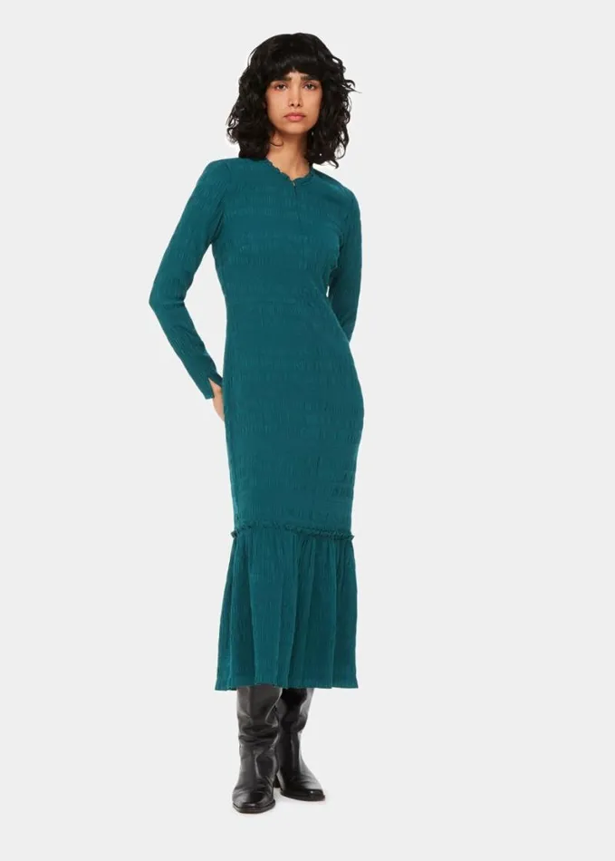 Whistles Mila Textured Dress Green Women Dresses