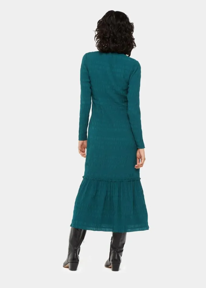 Whistles Mila Textured Dress Green Women Dresses
