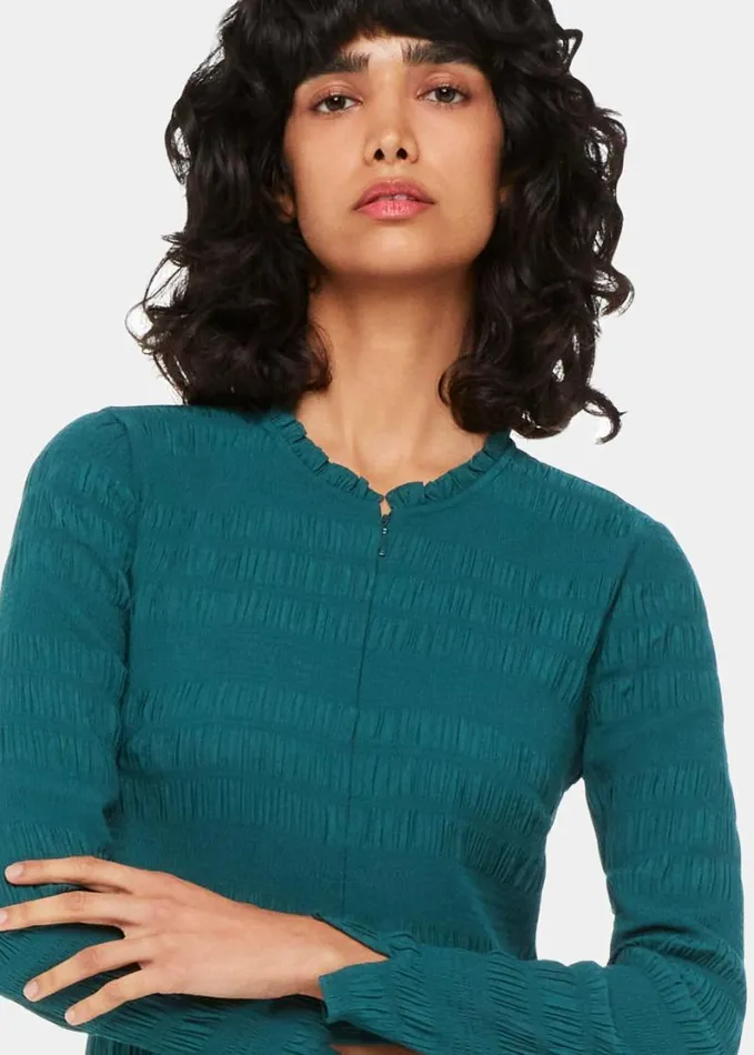 Whistles Mila Textured Dress Green Women Dresses