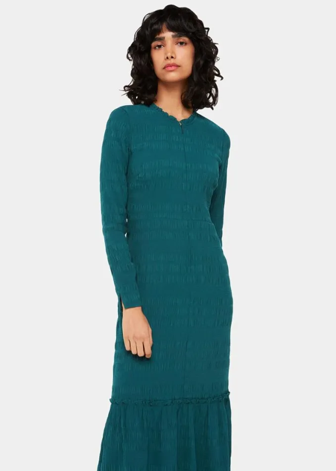 Whistles Mila Textured Dress Green Women Dresses