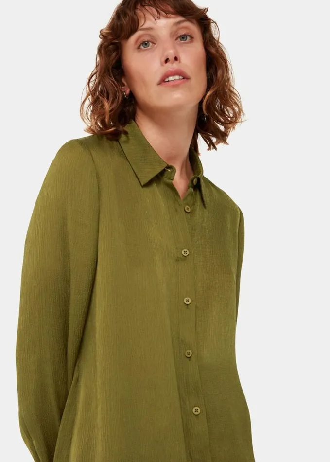Whistles Molly Satin Shirt Khaki Women Tops