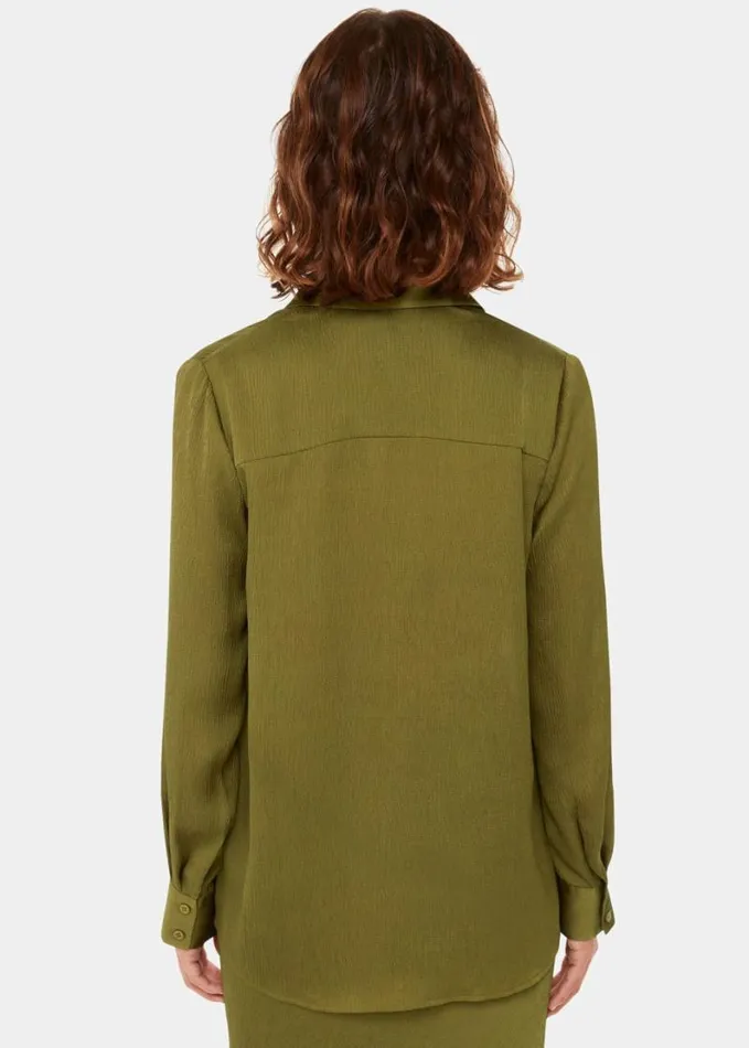 Whistles Molly Satin Shirt Khaki Women Tops