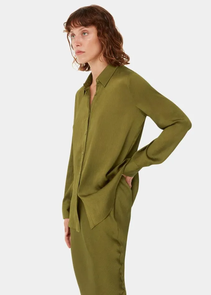 Whistles Molly Satin Shirt Khaki Women Tops
