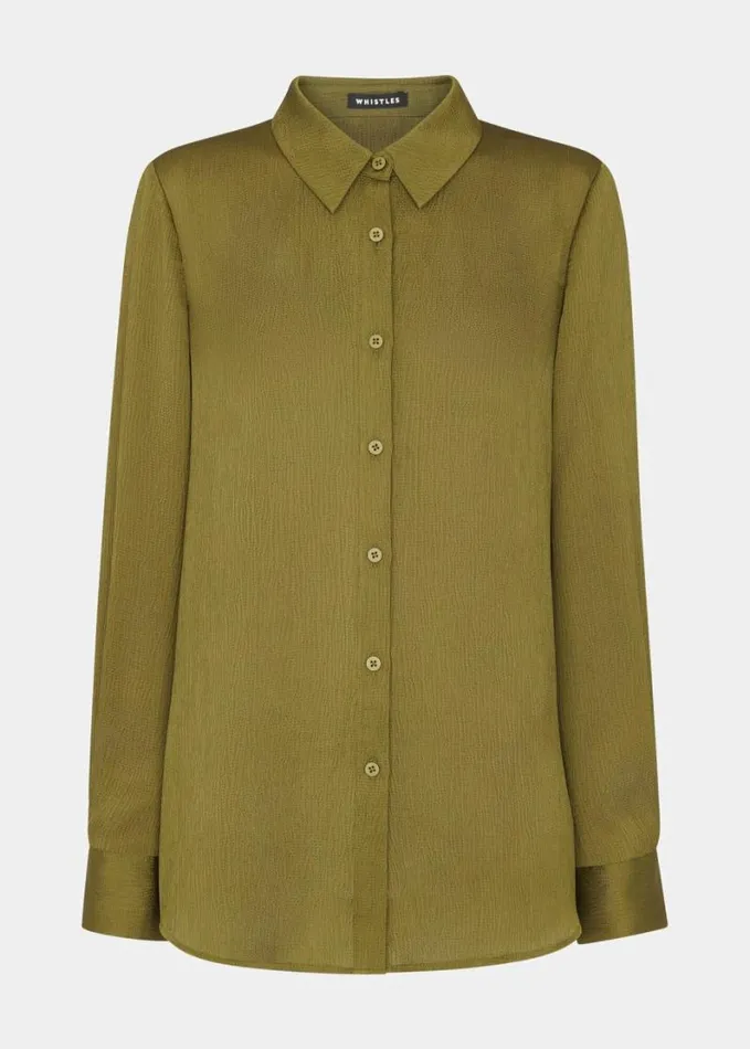 Whistles Molly Satin Shirt Khaki Women Tops