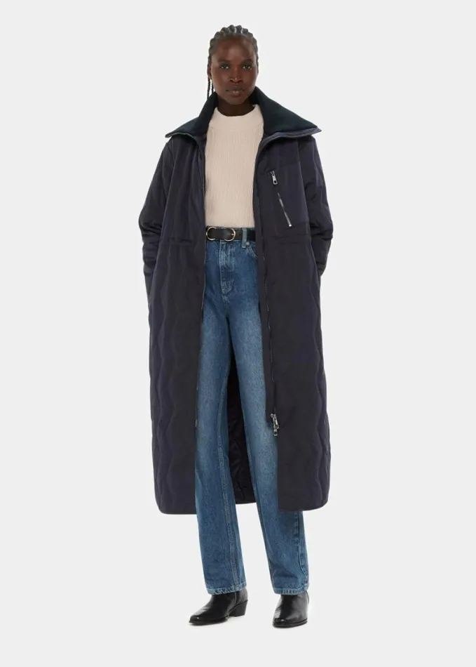 Whistles Niara Quilted Coat Navy Women Coats and Jackets