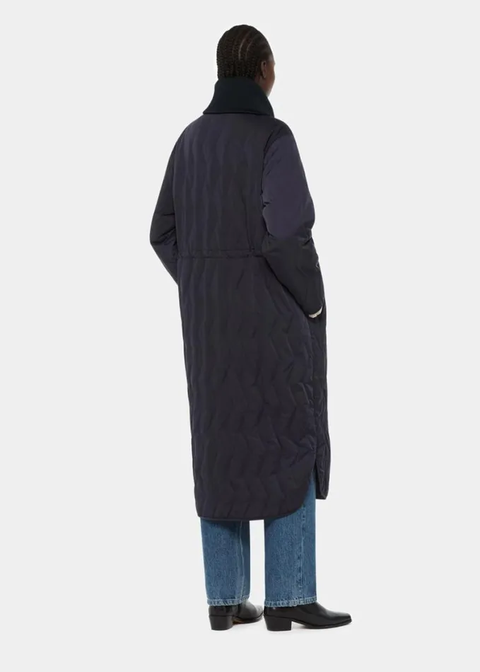 Whistles Niara Quilted Coat Navy Women Coats and Jackets