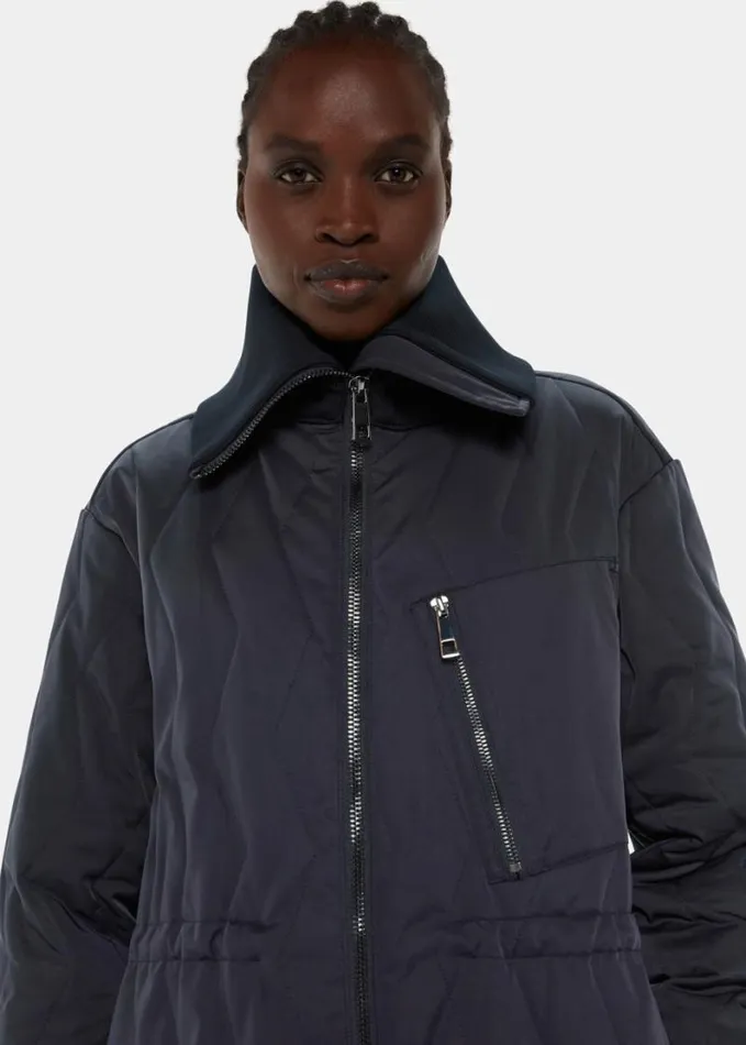 Whistles Niara Quilted Coat Navy Women Coats and Jackets