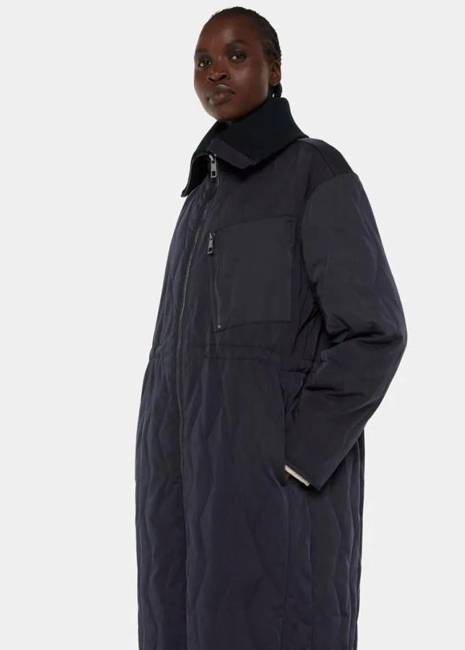 Whistles Niara Quilted Coat Navy Women Coats and Jackets