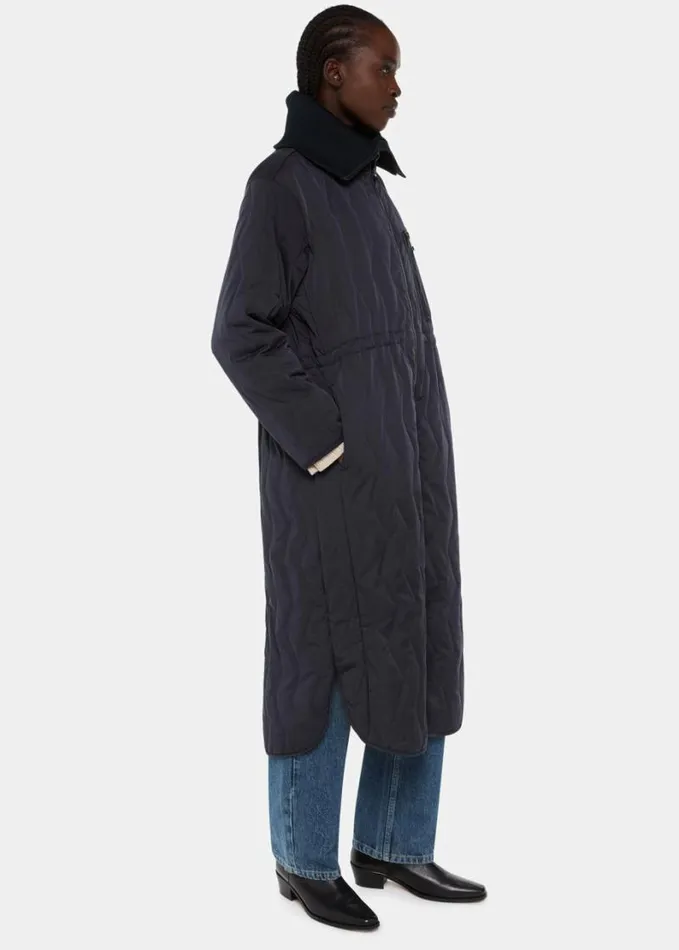 Whistles Niara Quilted Coat Navy Women Coats and Jackets