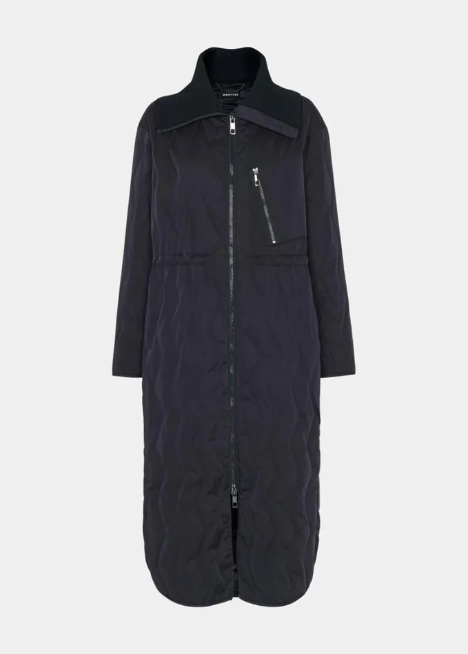 Whistles Niara Quilted Coat Navy Women Coats and Jackets