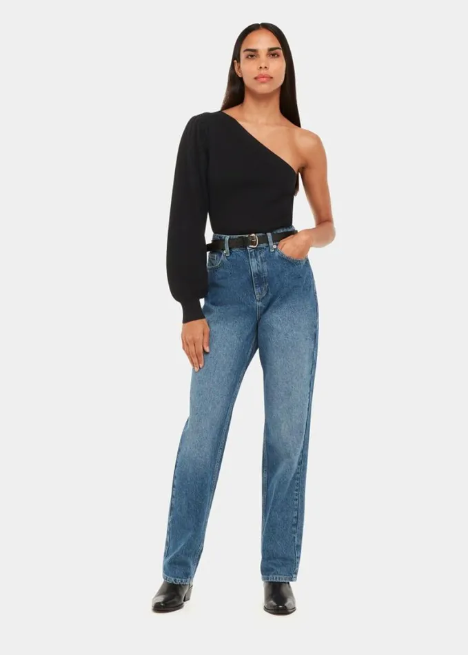 Whistles One Shoulder Knit Black Women Sweaters and Cashmere