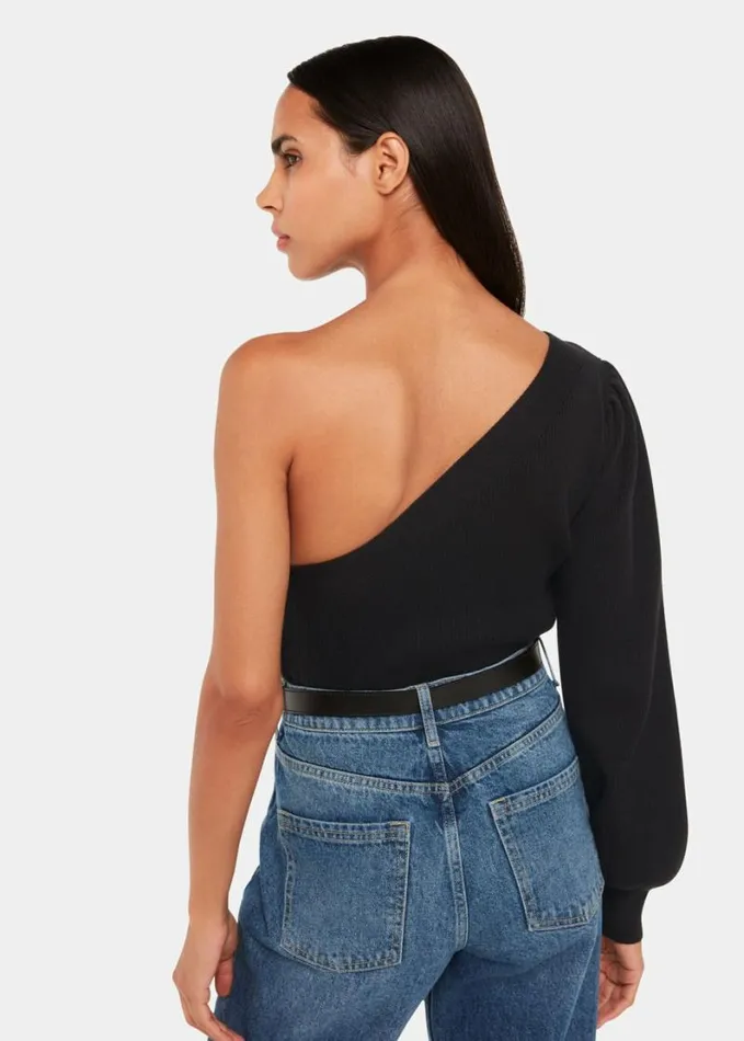Whistles One Shoulder Knit Black Women Sweaters and Cashmere