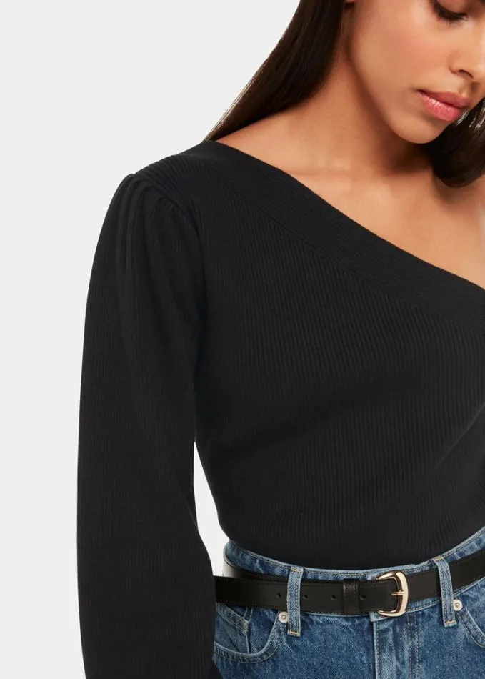 Whistles One Shoulder Knit Black Women Sweaters and Cashmere