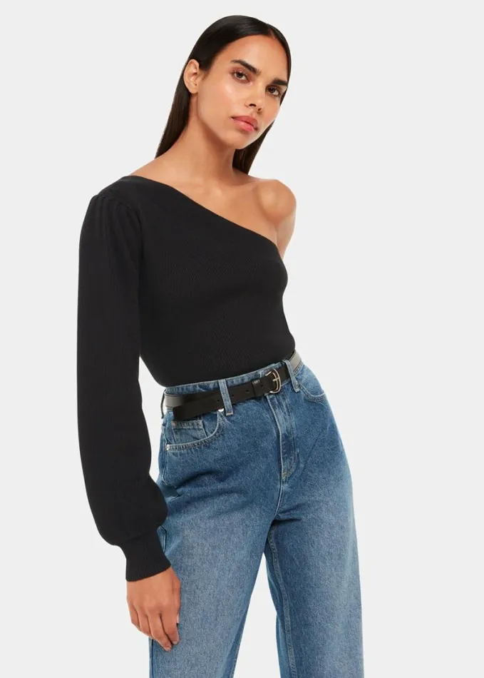 Whistles One Shoulder Knit Black Women Sweaters and Cashmere