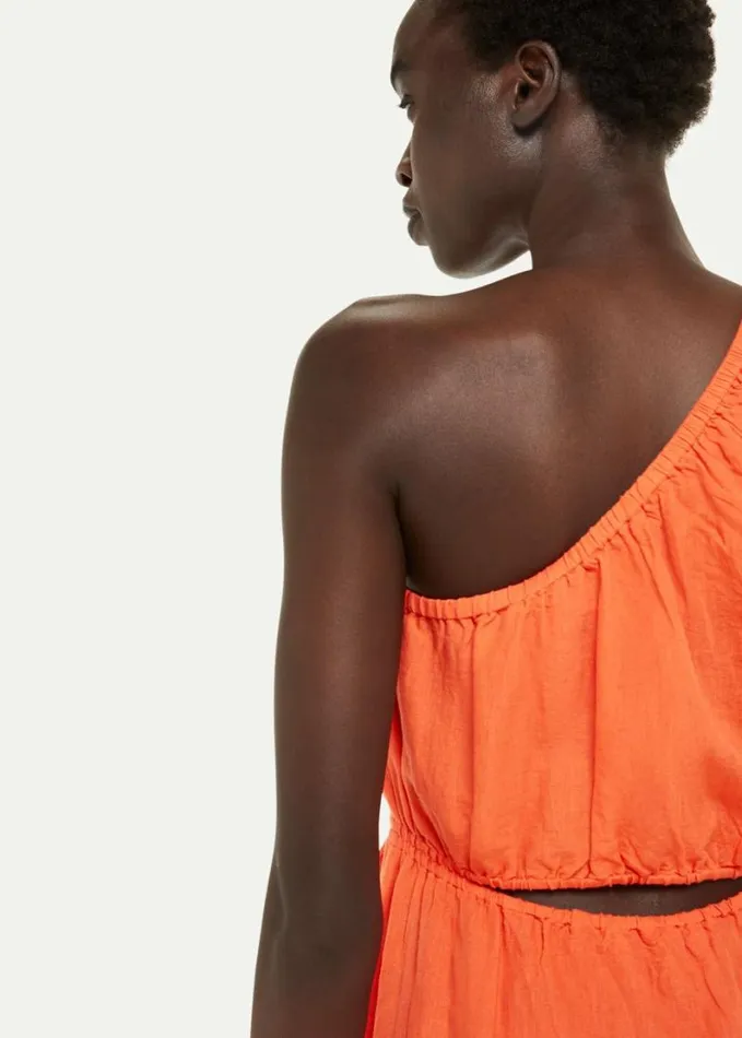 Whistles One Shoulder Linen Blend Dress Orange Women Dresses