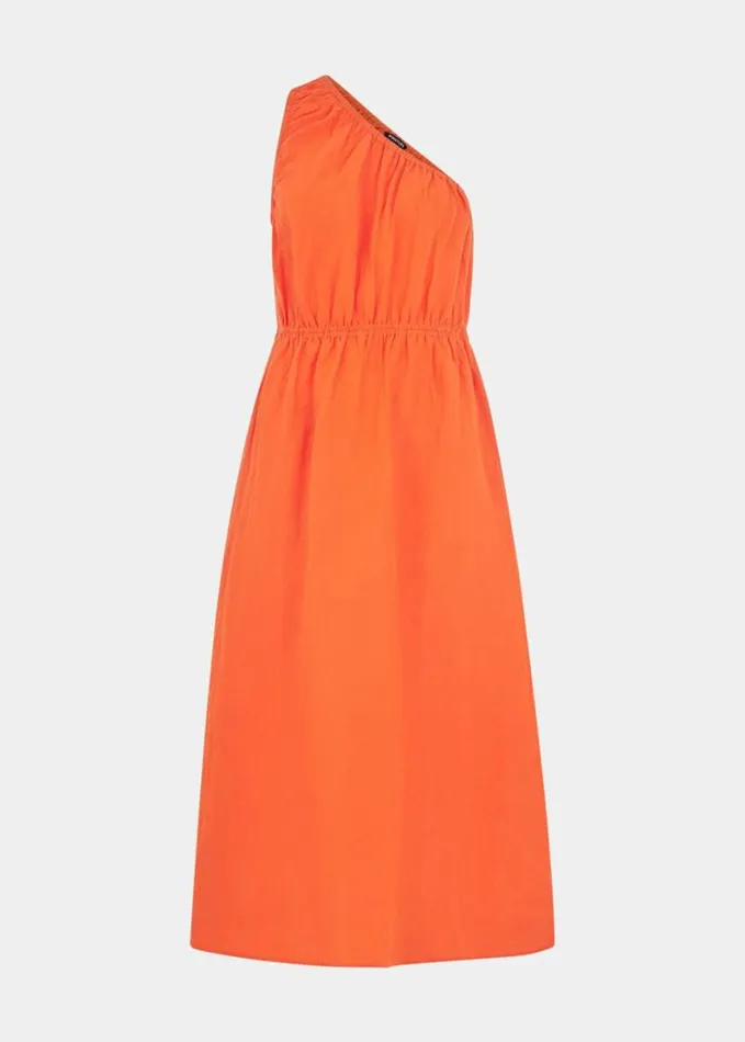 Whistles One Shoulder Linen Blend Dress Orange Women Dresses