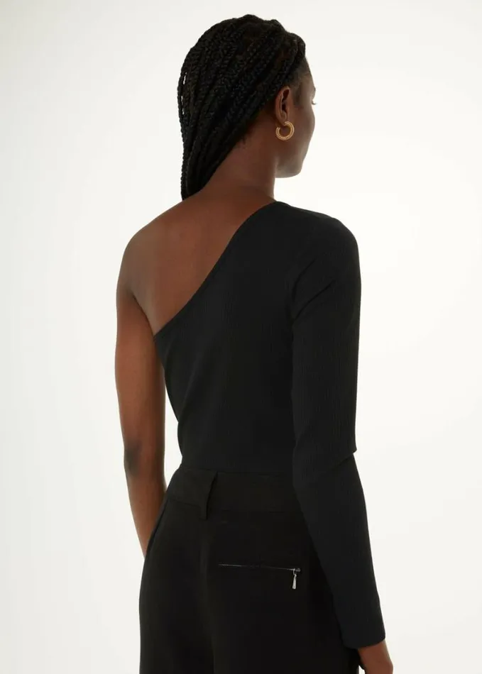 Whistles One Sleeve Ribbed Top Black Women Tops