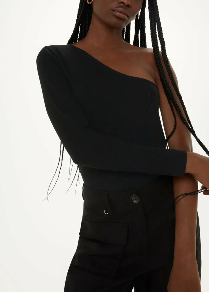 Whistles One Sleeve Ribbed Top Black Women Tops