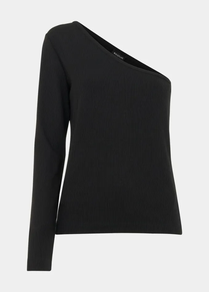 Whistles One Sleeve Ribbed Top Black Women Tops