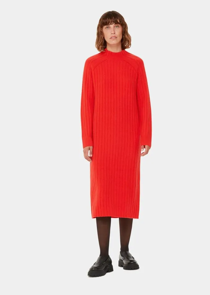 Whistles Ribbed Knitted Midi Dress Red Women Dresses