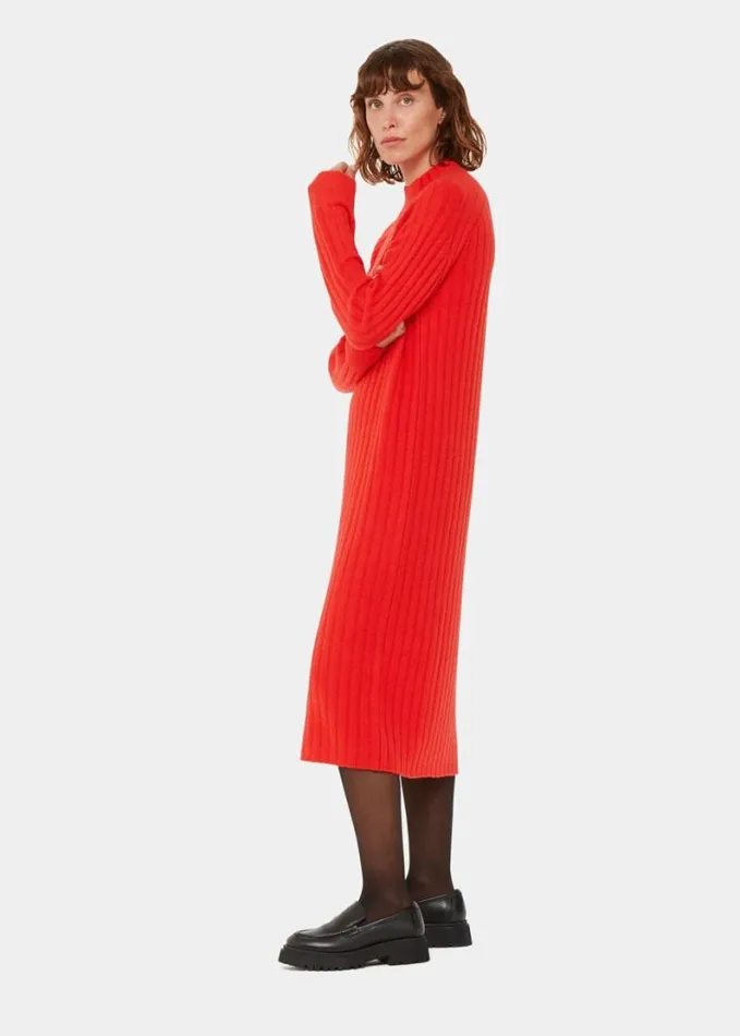 Whistles Ribbed Knitted Midi Dress Red Women Dresses