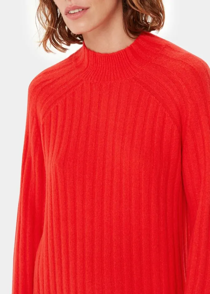 Whistles Ribbed Knitted Midi Dress Red Women Dresses