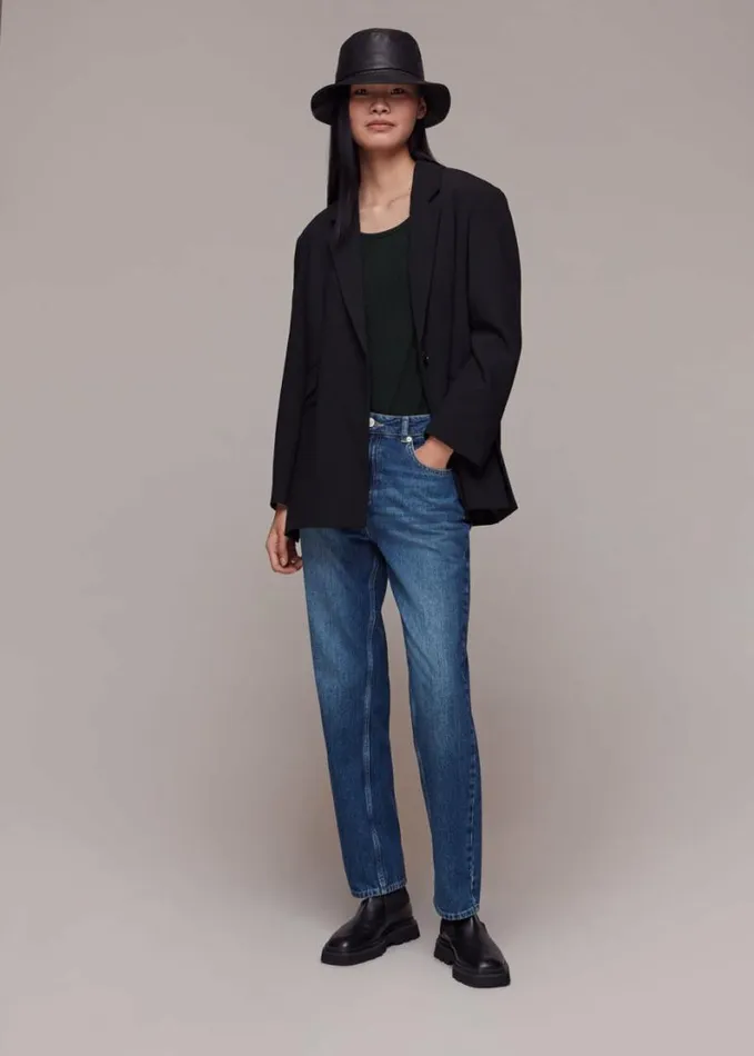 Whistles Ribbed Scoop Neck Top Black Women Tops