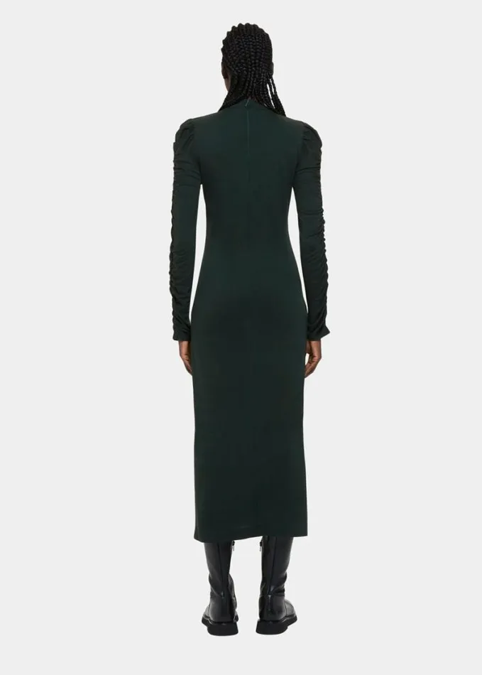 Whistles Ruched Sleeve Jersey Dress Dark Green Women Dresses