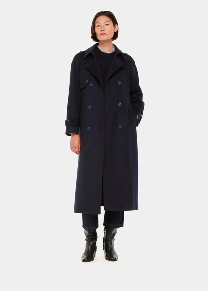 Whistles Sabine Wool Mac Navy Women Coats and Jackets