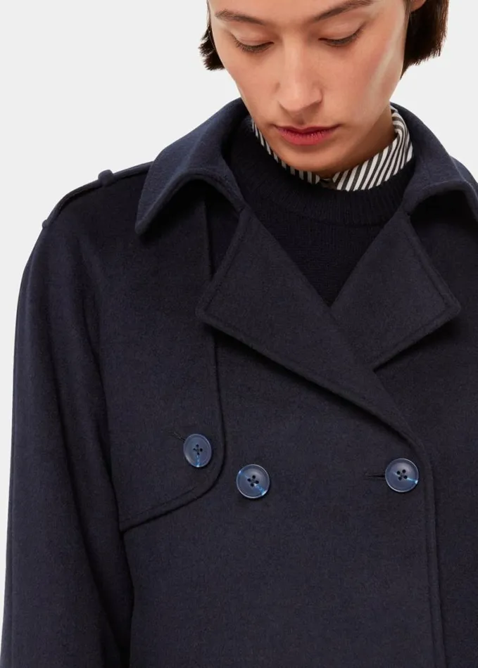 Whistles Sabine Wool Mac Navy Women Coats and Jackets