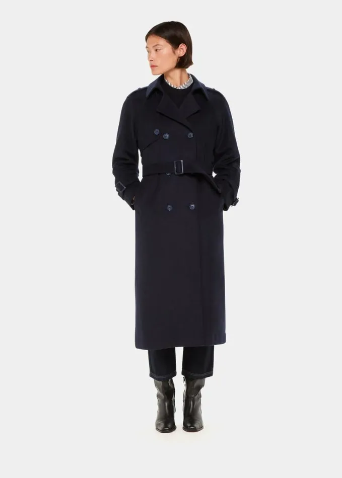 Whistles Sabine Wool Mac Navy Women Coats and Jackets